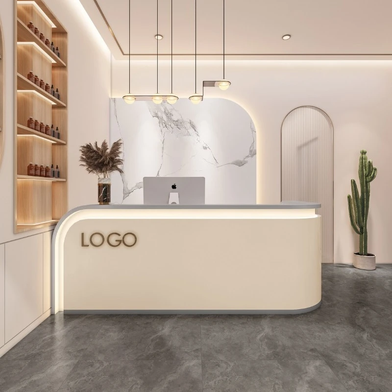 Office Furniture Center - Biurko recepcyjne w stylu industrialnym, drewniane